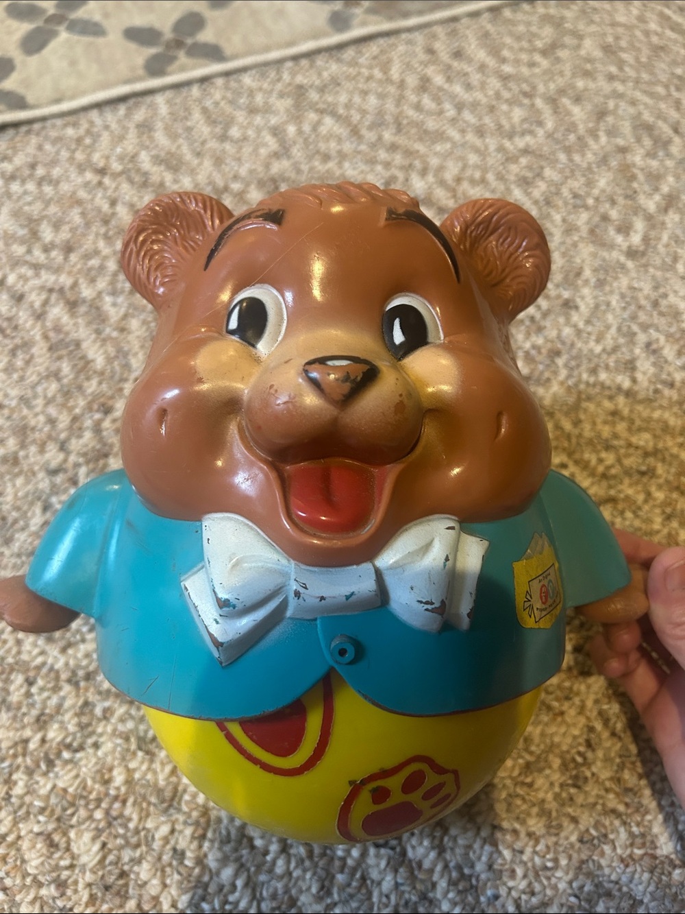 Fisher Price Chubby Cub Children's Brown Bear musical chime Wobbler Toy Vintage
